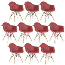 Kit 10 cadeiras Charles Eames Eiffel DAW com braços e pés de madeira clara Terracota