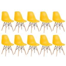 Kit 10 cadeiras Charles Eames Eiffel DSW com pés de madeira clara Amarelo