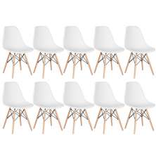Kit 10 cadeiras Charles Eames Eiffel DSW com pés de madeira clara Branco
