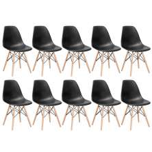 Kit 10 cadeiras Charles Eames Eiffel DSW com pés de madeira clara Preto