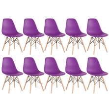 Kit 10 cadeiras Charles Eames Eiffel DSW com pés de madeira clara Roxo