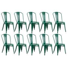 Kit 10 cadeiras Iron Tolix design indutrial jantar cozinha Verde escuro