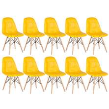 Kit 10 cadeiras estofadas Charles Eames Eiffel Botonê com pés de madeira clara Amarelo