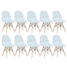 Kit 10 cadeiras estofadas Charles Eames Eiffel Botonê com pés de madeira clara Azul claro