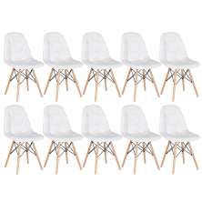 Kit 10 cadeiras estofadas Charles Eames Eiffel Botonê com pés de madeira clara Branco