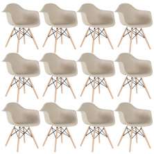 Kit 12 cadeiras Charles Eames Eiffel DAW com braços e pés de madeira clara Nude
