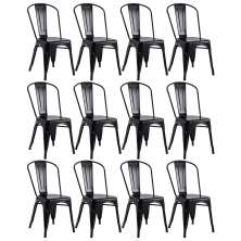 Kit 12 cadeiras Iron Tolix design indutrial jantar cozinha Preto semibrilho