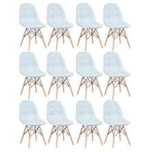 Kit 12 cadeiras estofadas Charles Eames Eiffel Botonê com pés de madeira clara Azul claro