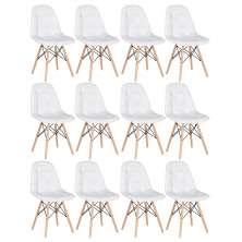 Kit 12 cadeiras estofadas Charles Eames Eiffel Botonê com pés de madeira clara Branco