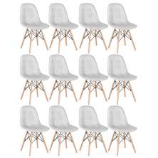 Kit 12 cadeiras estofadas Charles Eames Eiffel Botonê com pés de madeira clara Cinza-claro
