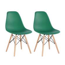 Kit 2 cadeiras Charles Eames Eiffel DSW com pés de madeira clara Verde escuro