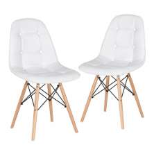Kit 2 cadeiras estofadas Charles Eames Eiffel Botonê com pés de madeira clara Branco
