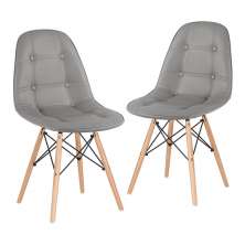 Kit 2 cadeiras estofadas Charles Eames Eiffel Botonê com pés de madeira clara Cinza