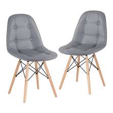 Kit 2 cadeiras estofadas Charles Eames Eiffel Botonê com pés de madeira clara Cinza escuro