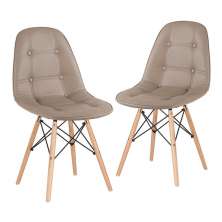 Kit 2 cadeiras estofadas Charles Eames Eiffel Botonê com pés de madeira clara Nude