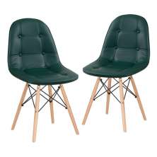 Kit 2 cadeiras estofadas Charles Eames Eiffel Botonê com pés de madeira clara Verde escuro