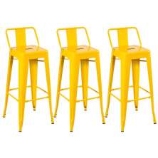 Kit 3 banquetas altas Iron Tolix com encosto 76 cm Amarelo