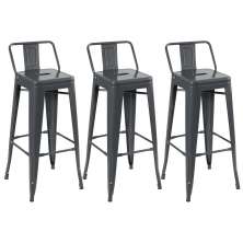 Kit 3 banquetas altas Iron Tolix com encosto 76 cm Cinza Escuro