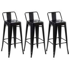 Kit 3 banquetas altas Iron Tolix com encosto 76 cm Preto semibrilho