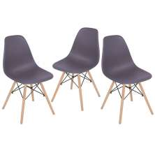 Kit 3 cadeiras Charles Eames Eiffel DSW com pés de madeira clara Cinza névoa
