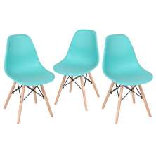 Kit 3 cadeiras Charles Eames Eiffel DSW com pés de madeira clara Verde Tiffany - Assento nacional