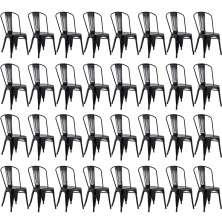 Kit 32 cadeiras Iron Tolix design indutrial jantar cozinha Preto semibrilho