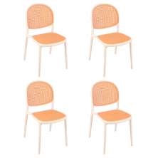 Kit 4 Cadeiras jantar cozinha cafeteria Mumbai tela palha plástico