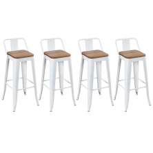 Kit 4 banquetas altas Iron Tolix com encosto e assento madeira 76 cm industrial bancada bar cozinha Branco