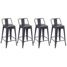 Kit 4 banquetas médias Iron Tolix com encosto 66 cm Cinza Escuro