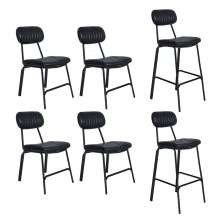 Kit 4 cadeiras + 2 banquetas estofadas industrial Loft Vintage Boston Preto
