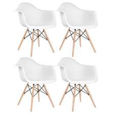 Kit 4 cadeiras Charles Eames Eiffel DAW com braços e pés de madeira clara Branco