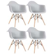 Kit 4 cadeiras Charles Eames Eiffel DAW com braços e pés de madeira clara Cinza-claro