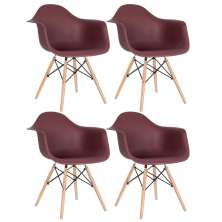 Kit 4 cadeiras Charles Eames Eiffel DAW com braços e pés de madeira clara Marrom