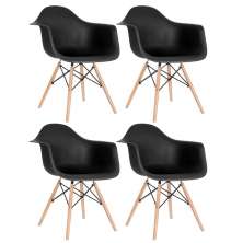 Kit 4 cadeiras Charles Eames Eiffel DAW com braços e pés de madeira clara Preto