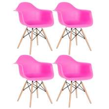 Kit 4 cadeiras Charles Eames Eiffel DAW com braços e pés de madeira clara Rosa-pink