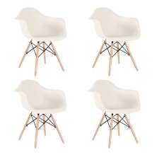 Kit 4 cadeiras Charles Eames Eiffel DAW com pés de madeira clara Creme