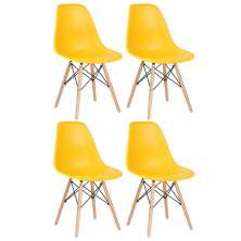 Kit 4 cadeiras Charles Eames Eiffel DSW com pés de madeira clara Amarelo