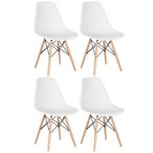 Kit 4 cadeiras Charles Eames Eiffel DSW com pés de madeira clara Branco