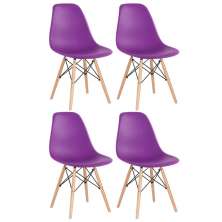 Kit 4 cadeiras Charles Eames Eiffel DSW com pés de madeira clara Roxo