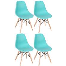 Kit 4 cadeiras Charles Eames Eiffel DSW com pés de madeira clara Verde Tiffany - Assento nacional