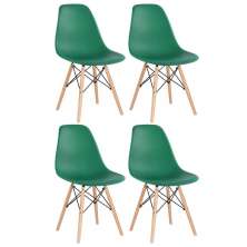 Kit 4 cadeiras Charles Eames Eiffel DSW com pés de madeira clara Verde escuro