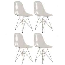 Kit 4 cadeiras acrílicas Charles Eames Eiffel DKR com base de metal cromado Incolor