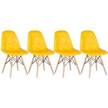 Kit 4 cadeiras estofadas Charles Eames Eiffel Botonê com pés de madeira clara Amarelo