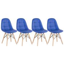 Kit 4 cadeiras estofadas Charles Eames Eiffel Botonê com pés de madeira clara Azul