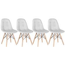 Kit 4 cadeiras estofadas Charles Eames Eiffel Botonê com pés de madeira clara Cinza-claro