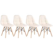 Kit 4 cadeiras estofadas Charles Eames Eiffel Botonê com pés de madeira clara Creme