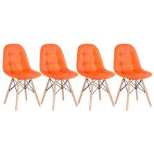 Kit 4 cadeiras estofadas Charles Eames Eiffel Botonê com pés de madeira clara Laranja