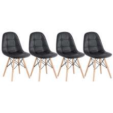 Kit 4 cadeiras estofadas Charles Eames Eiffel Botonê com pés de madeira clara Preto