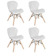 Kit 4 cadeiras estofadas Charles Eames Eiffel Slim Wood confort Branco