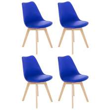 Kit 4 cadeiras jantar cozinha Leda Eames com assento estofado Azul Bic